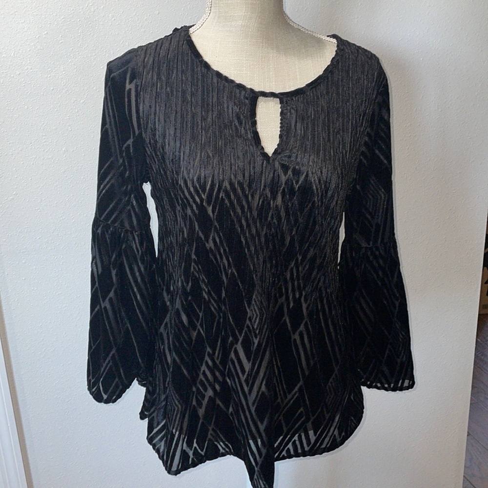Black flared sleeve blouse. Petite medium